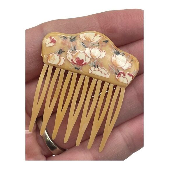 Vintage Beige 5 Hair Combs Signed Made in West Germany Flowers Floral Print main image 7